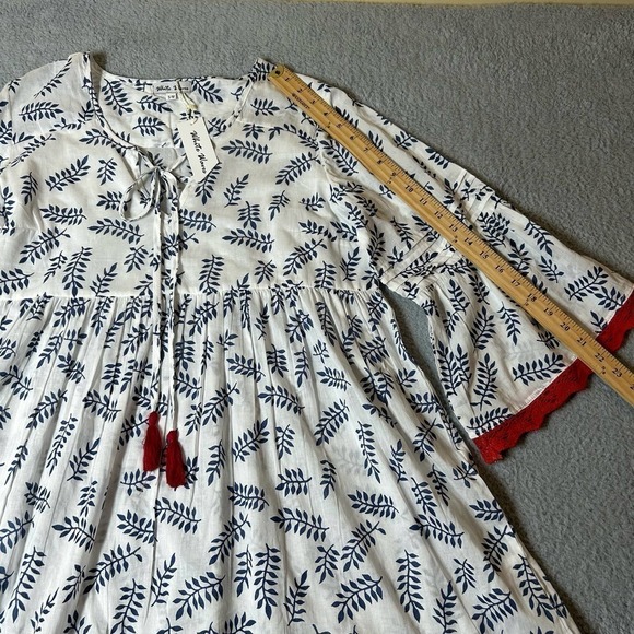 White Waves‎ Top Women Small Medium Oversized Lace Trim Split V Neck Tie Up NEW - Picture 7 of 9